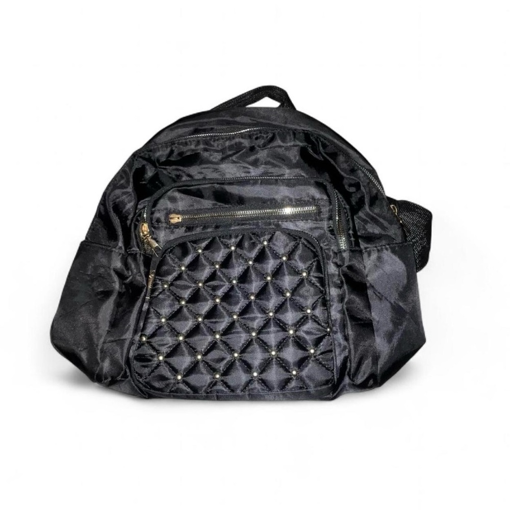 Black Quilted Backpack with Gold Accents